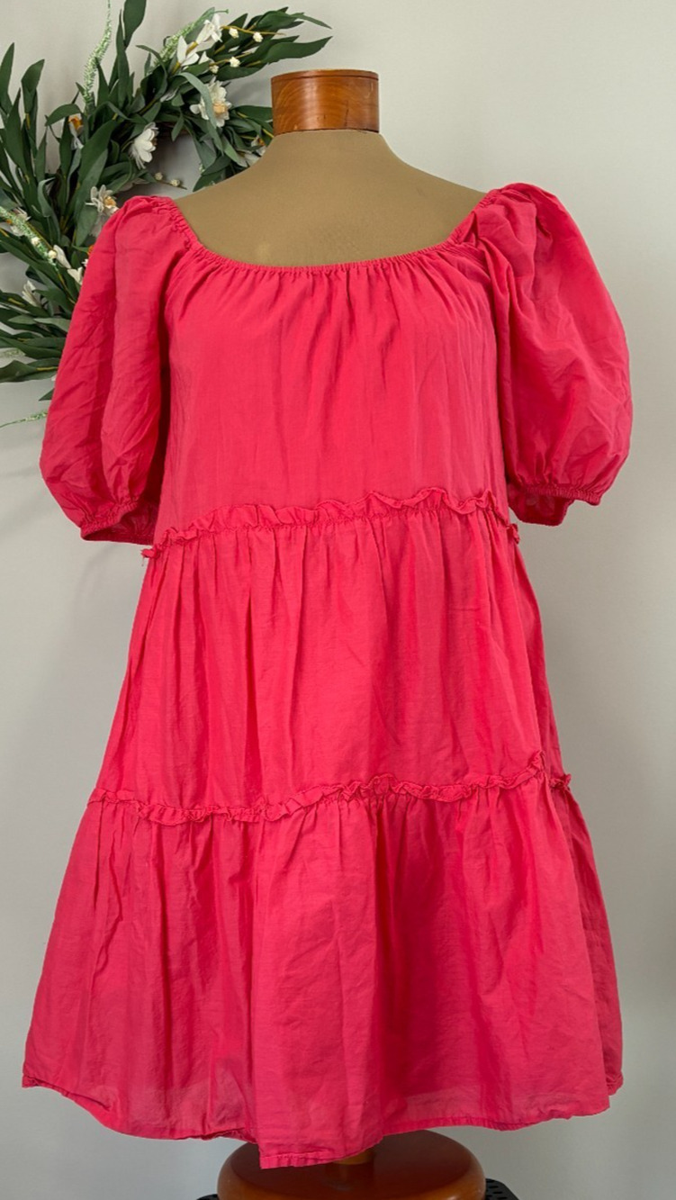Antonio Melani Rosalia Puff Sleeve Tiered Mini Dress Pink 100% Cotton, Size S